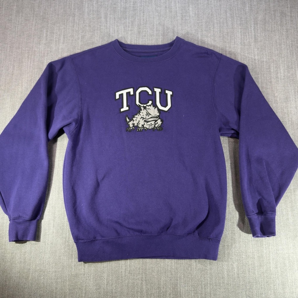 Vintage TCU Horned Frogs Sweatshirt Mens Small Purple NCAA Football Jansport